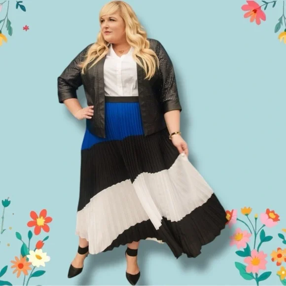 NWT Lane Bryant Blue, Black & White Colorblock Pleated Maxi Skirt Size 26/28 - Picture 5 of 14